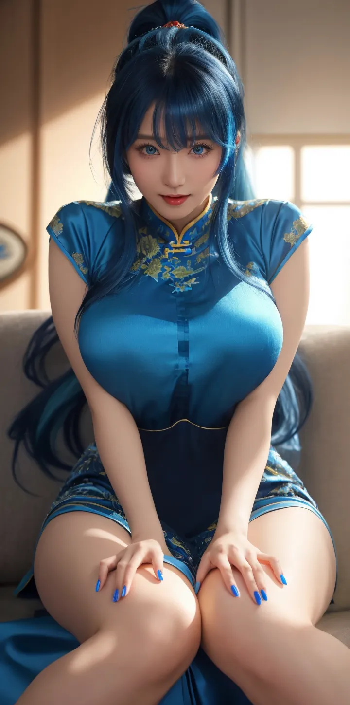 (((((((nsfw))))),nsfw, (spread pussy:1.3)Narrow waist, Thin body, Pouting loudly, A shy smile, lips are parted, Blushing, Almond-shaped eyes, Chinese Beauty, 4K, 8K ), ((Wide Hips, Thick thighs)), Huge breasts, crush breasts, Sitting elegantly on a silk bed, Crossing your legs, Backlight, View your viewers, Low camera lens shots (masterpiece), (Highest quality:1.2), Absurd, Intricate details, (Highly detailed skin:1.2), ((bright)) (((Vivid bold colors))) ((Cinematic presentation)), Long curly black hair, blue eyes, (((alone))), (((Cleavage))), Long braided ponytail, Martini glasses on the table, negligee, stockings, Tonight's Girlfriend, Gold Jewelry, Silk pillow, Bare shoulders