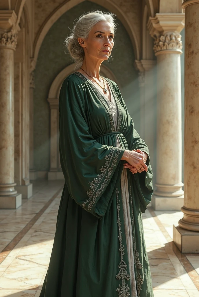 A mature woman wearing a long skirt
