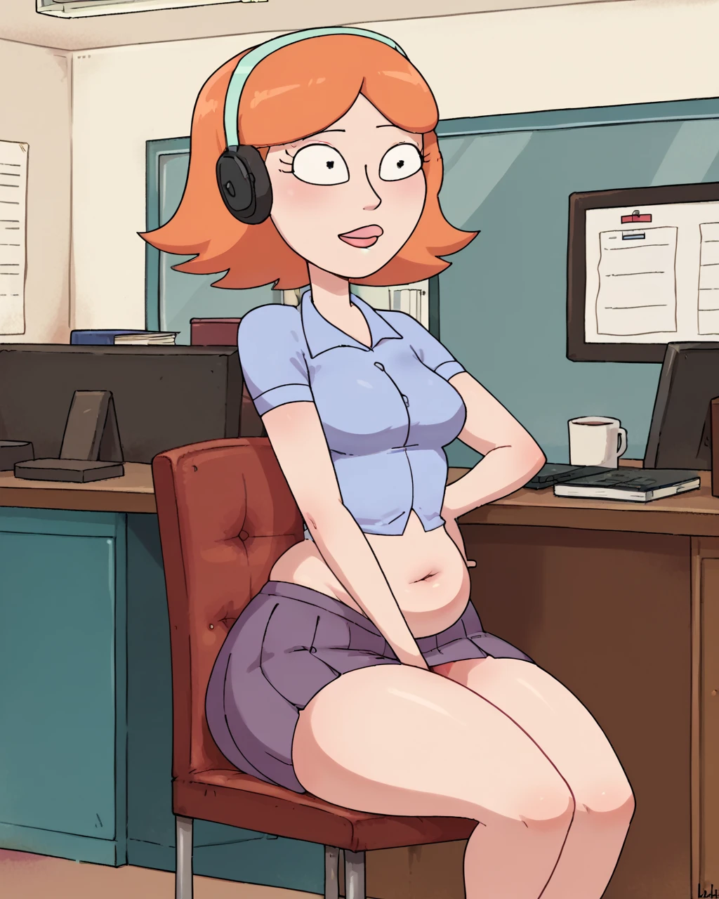 score_9, score_8_up, score_7_up, score_6_up, score_5_up, score_4_up, meg, 1girl, glasses,brown hair, solo, CHUBBY, short hair, beanie, shirt, pink shirt, sitting spread legs, hairy pussy,orgasm, fingering pussy,  round eyewear,looking at viewer, <lora:megSDLXpony:1>