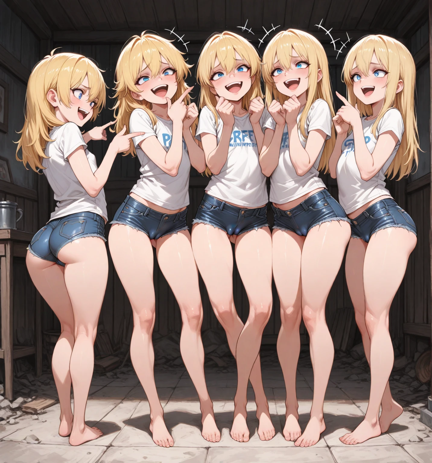 Highest quality、Ultra-high resolution、Fantasy、roleplaying game、A few small, naked hobbit girls with embarrassed looks and no clothes on、On the podium