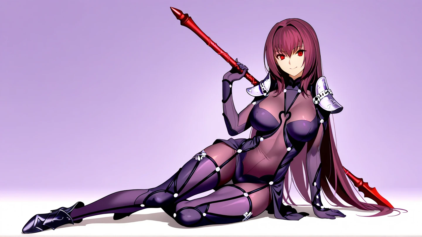 ((Sakura Matou)), anime girl sitting on a chair, purple hair, feet, best quality, high quality, 8k, high-tech suit,