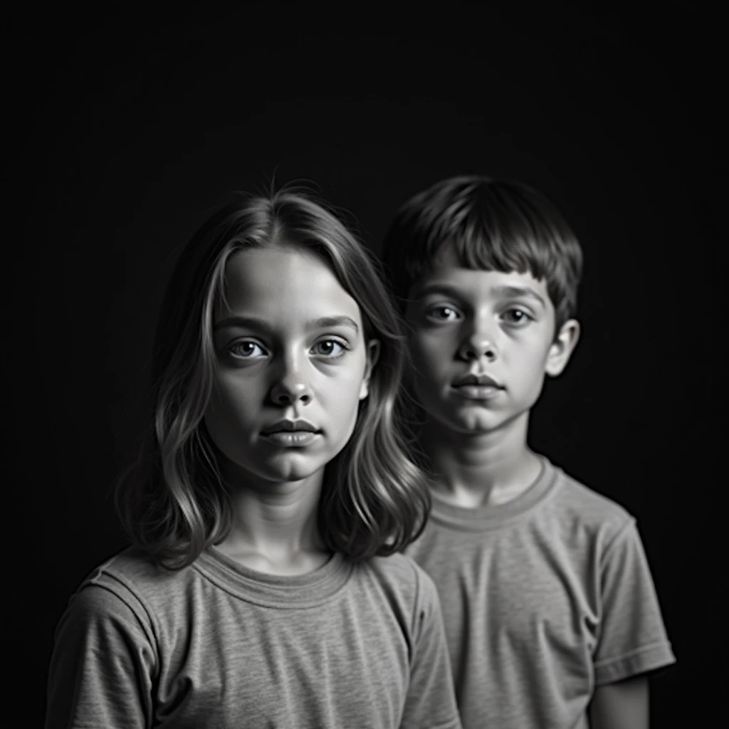 2 boy black t-shirt black background 