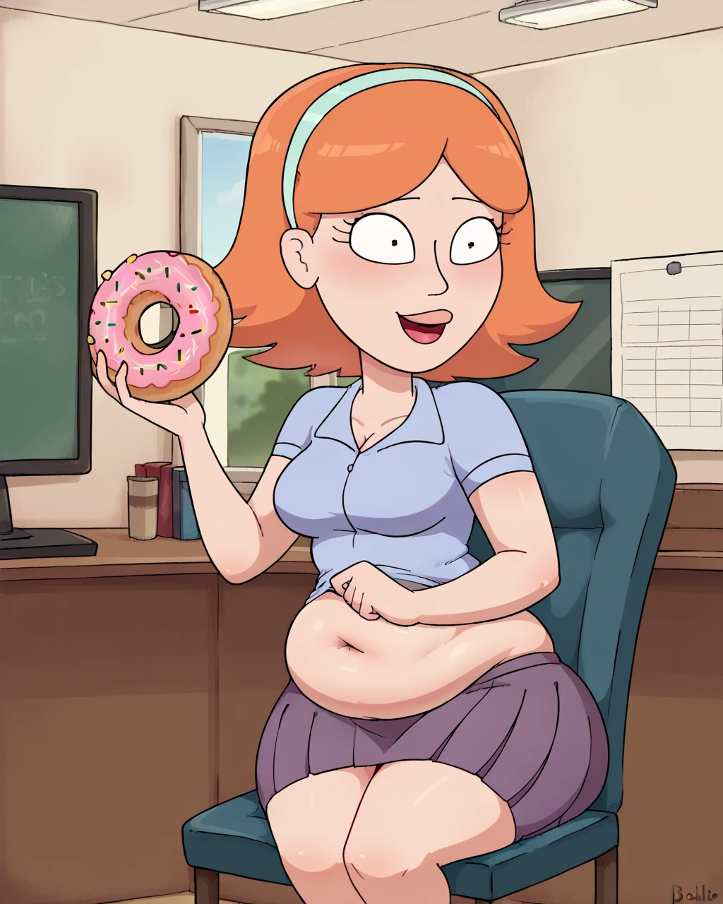 ((High Quality 10k)) ((Perfect Autonomy 10k)) Masterpiece, Elizabeth Afton, solo girl, white girl, orange hair, cute face, smug grin, wearing pink bow on her head, naked, medium sized breasts, massive fat belly, pubic hair, big feet, barefoot, Elizabeth Afton Equestria Girls, full body, standing, in a restaurant, Elizabeth Afton, cuerpo completo, high resolusin