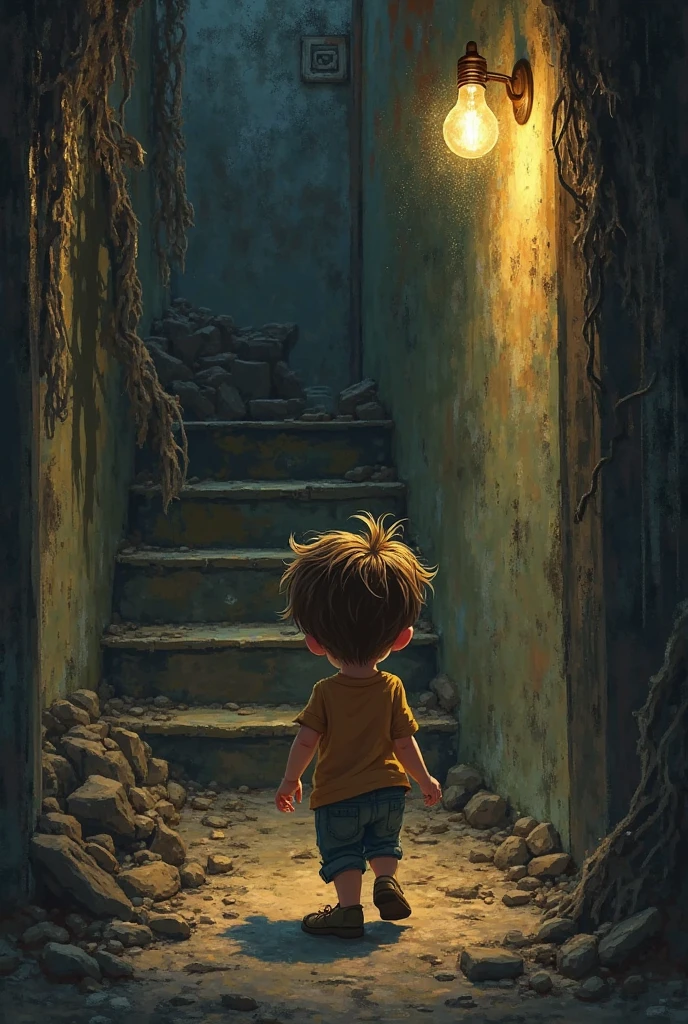 **Prompt**: An eerie, abandoned well with moss-covered bricks, and a child reaching out to find a hidden box behind a loose tile.
