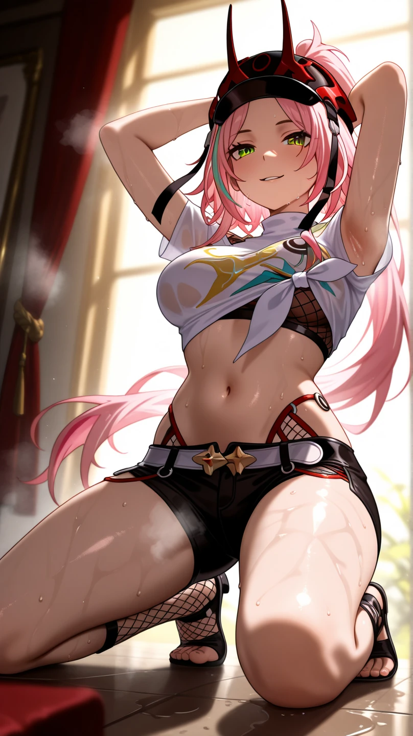 ((female)), (very messy hair), Caudas duplas, (sorriso feliz), Presas, ((torn abdomen)), Toned arms and legs, medium breasts, Sudorese excessiva, (unhas pretas olhos azuis, (( cabelo rosa)), bare feet, ((Standing)), (((De frente para mim em uma pose))), ((usando apenas um fio dental)), (foto de corpo inteiro), olhos brilhantes, olhos brilhantes, eye reflection, anime, estilo anime, ray tracing, Cinematic lighting, panorama, Sony FE , Hard disk, master part, preciso, anatomicamente correto, pele texturizada, Super Detalhe, alta qualidade, high resolution, disco Rigido, 16k