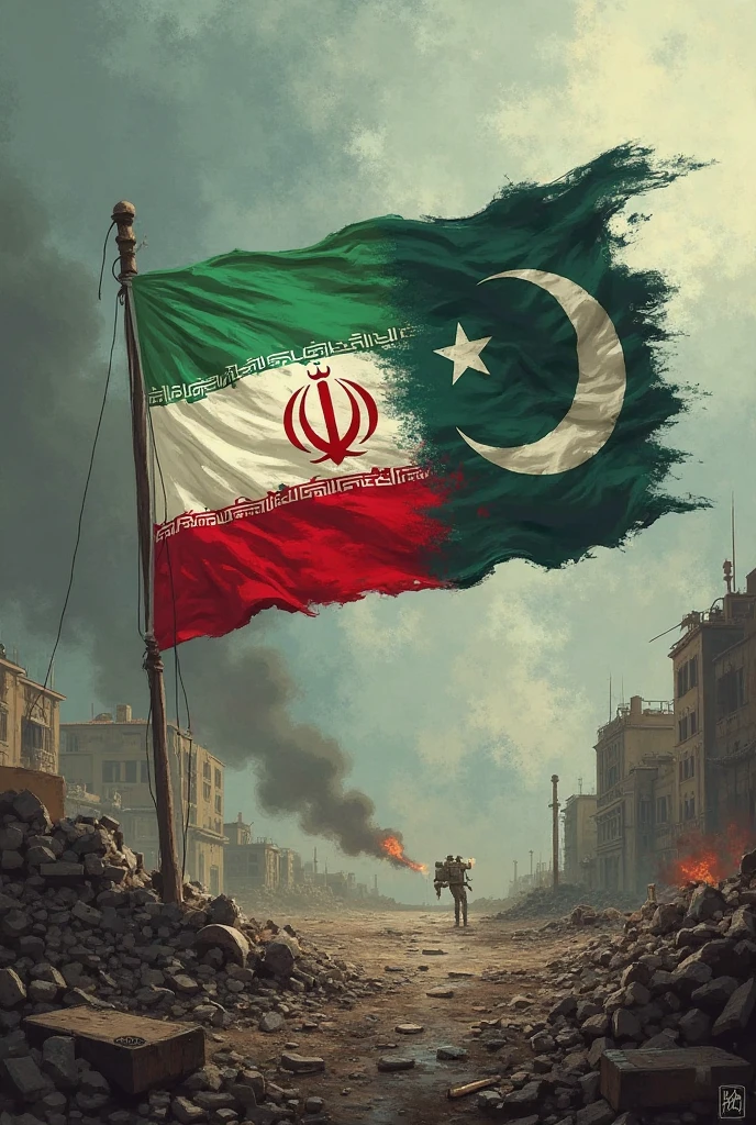 Pakistan flag and wrap razor wire around flag. Back ground of camouflage color