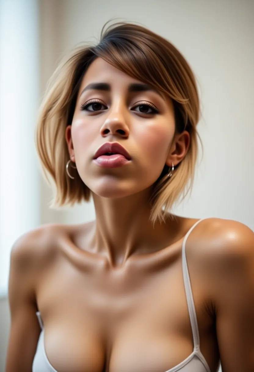 photorealistic, 25-year-old, full-body, mulatto woman, afro-style pink hair, completely naked, beautiful detailed eyes, beautiful detailed lips, long eyelashes, realistic, studio lighting, ultra-detailed, professional, vivid colors, fine art, soft skin, sensual pose, confident expression, bokeh
