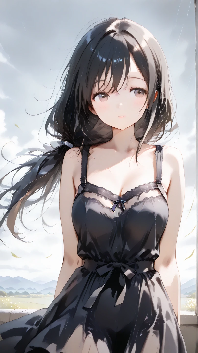 (masterpiece, best quality:1.4), looking at viewer, (sunny_day:1.1), 
black hair, cloudy sky, upper_body, fringe,
{sidetail|ponytail|straight hair|(wavy hair:0.8)},
{long hair|medium hair|short hair},
{large breasts|medium breasts},