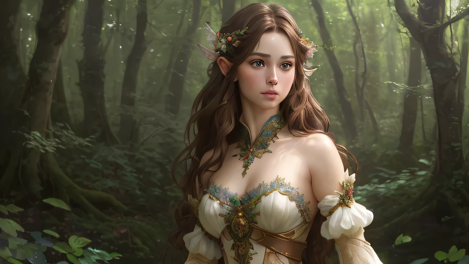 the perfect human model forest fairy, accurate details, detailed face, fantasy, dramatic, intricate, elegant, highly detailed, digital painting, artstation, concept art, smooth, sharp focus, illustration, art by gustave dore, octane render, 4k