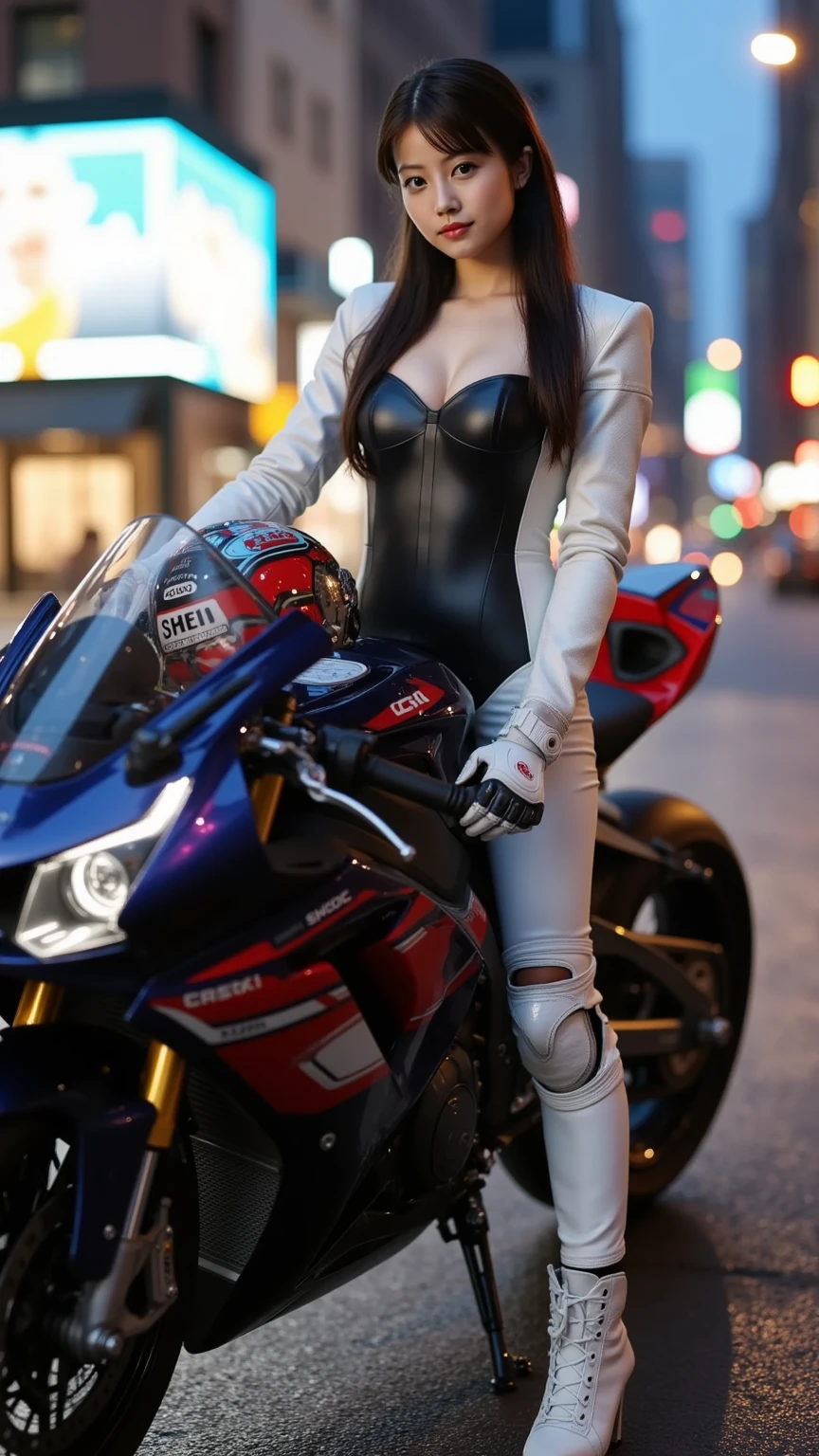 a woman sitting on the ground next to a motorcycle, a jigsaw puzzle by Stefan Lochner, dribble, transgressive art, trance compilation cd, dynamic pose, white background