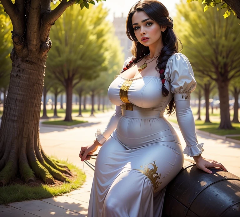 uma linda princesa de cabelos vermelhos vividos, jovem, com olhos vermelhos como fogo, cabelos longos e lisos,  curvy and athletic body, vestindo um corselete sobre o vestido vermelho, ela esta em um campo de trigo ao por do sol, lendo um livro enquanto conjura uma magia de fogo, arte digital, realista, sombras realistas, hdr