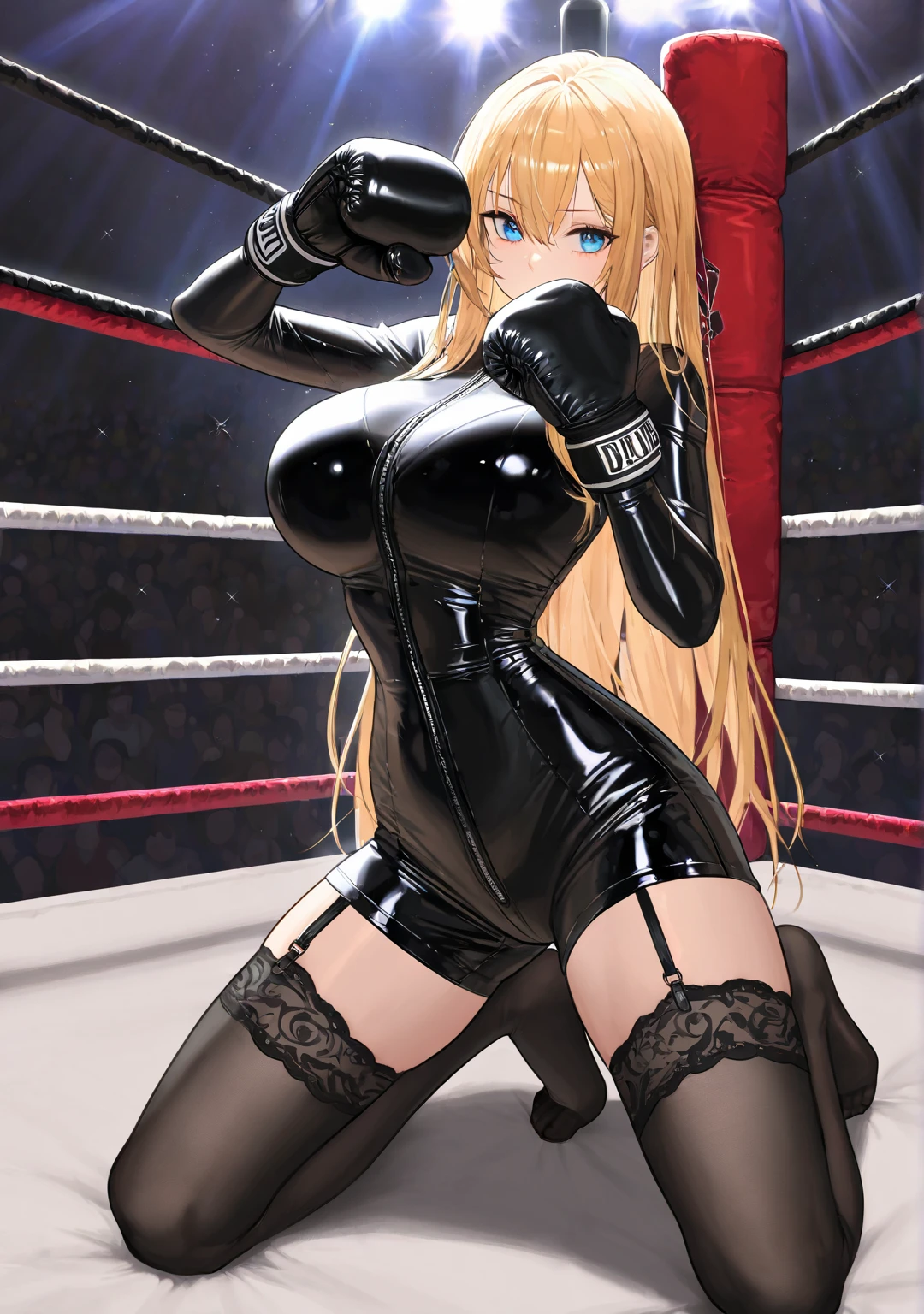 ((((hetero)))),(((wrestling ring))),((((1woman and 1shota boy)))),(1woman),large breasts,straight hair,very long hair,ponytail,blonde hair,light blue eyes,(curvy),shiny skin,ahegao,((wearing playboy bunny,black eotard)),(wearing black pantyhose),Boxing Gloves,(vaginal,sex),((missionary)),((((on back)))),(from side),intercourse with a shota boy,(((cum on body))),((excessive cum)),cum in pussy,((cum on clothes)),cum on head,facial bukkake,cum on breast, cum on feet,fucked silly,trembling,(((1shota boy))), ,penis,dark-skinned shota boy,interracial,Boxing Gloves,(height difference),(((masterpiece))),(((best quality))),((ultra-detailed)),(illustration),((an extremely delicate and beautiful)),(detailed background),(game cg),
