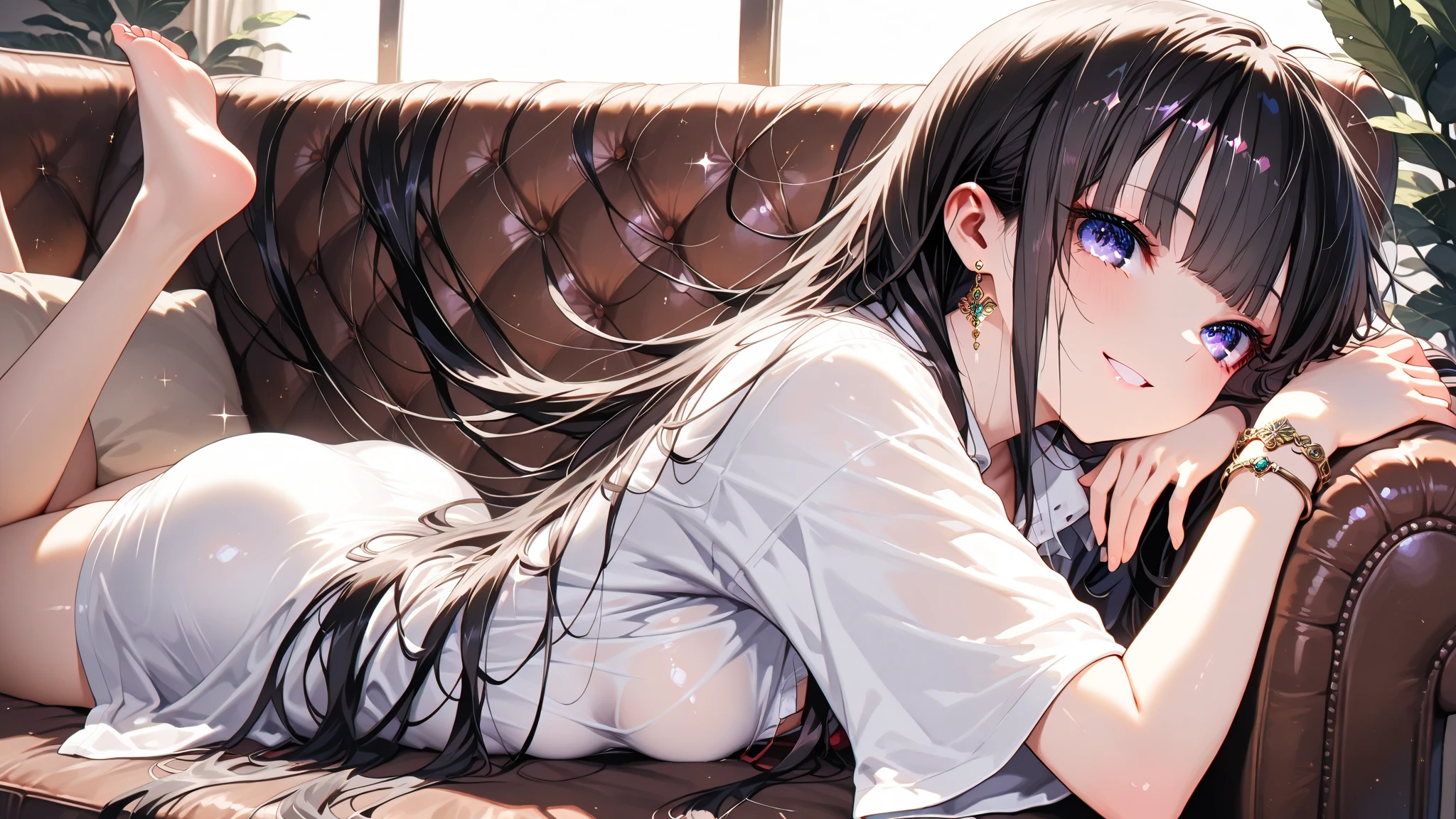 ((Chest opening off-shoulder sweater)) 、 Long black hair with slightly wavy hair、Black eyes、Superlative quality、((Top-notch image quality))、Neat and clean girls、beautiful a girl、Erotic look、cute little、whole body visible、Dainty girl、Poses