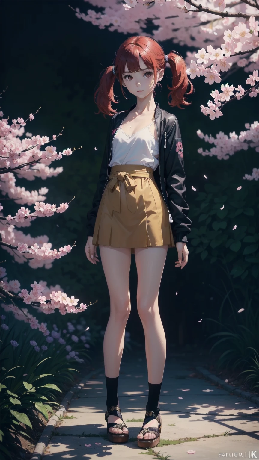 a beautiful girl with very short red hair, Beautiful ruby eyes, hitornfreckles, sixteen years old, Full body portrait, Anime Girl, Miniskirt, Digital Art 8K, Fantastic face, beautiful look, detailed hairs, ultra focus, Face illuminated, Details of face, Midsummer sky and Japan countryside, Highly detailed vector curves, It features a simple, Smooth and clean, sleeoing, Character Design, 3D Shading, Cinematic, ornate pattern, elegant organic framing, Hyper-Realism, Collection of masterpieces, green grass々and bright colors, Reallife Human,