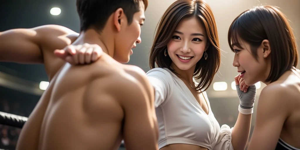 (((A short female employee in a bikini and a male employee in a bikini are having a conversation in an office)))、((Office with business desks in a high rise building))、masterpiece、超High resolution、She is very cute and young like an idol...々Cute 18 year old business woman、Gentle and cute、A kind smile、Medium Bust、whole body、RAW Photos、Genuine、High resolution、Live Action