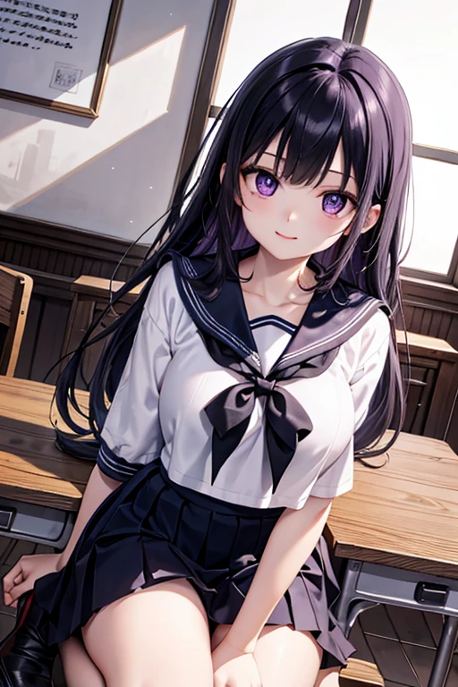 School uniform, white shirt, pantyhose, pleated skirt, tie, rabbit ears, mayijan, lean forward, behind arm, faint smile, mid_breats, best quality