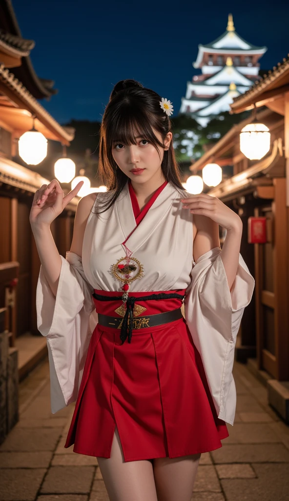 highest quality、8k Masterpiece、超A high resolution、(Photorealistic:1.3)、RAW Photos、1 girl、Red charm on ankle、太ももにAngelのtatoo、A plain red Japanese kimono、Wearing geta、Silvery white super long hair、Long Hair、Glowing Skin、1. Super beautiful female samurai soldiers、((Ultra-Realistic Details))、Portrait、Global Illumination、Shadow、Octane Rendering、8k、Super sharp、Beautiful breasts、Metal、Cold colors、Very intricate details、Realistic Light、CGSoation Trend、Beautiful Eyes、Shining Eyes、Looking into the distance、Neon Details、20age、Cute face、Intelligence、Obscene、Sexy、Moe、whole body、Healthy Body、The background is Yoshiwara and red lanterns from the Edo period.、Running lights、On the roof、love、Charm、mischievous、More sexy、Hands on chest、Make your background more vibrant、Fantasy、Angle to toes、Whiter skin、Standing posture、More realistic facial features、anger、Retrospective、wide shot、full body、More realistic Japanese faces、Hair flowing in the wind、Angel、smile