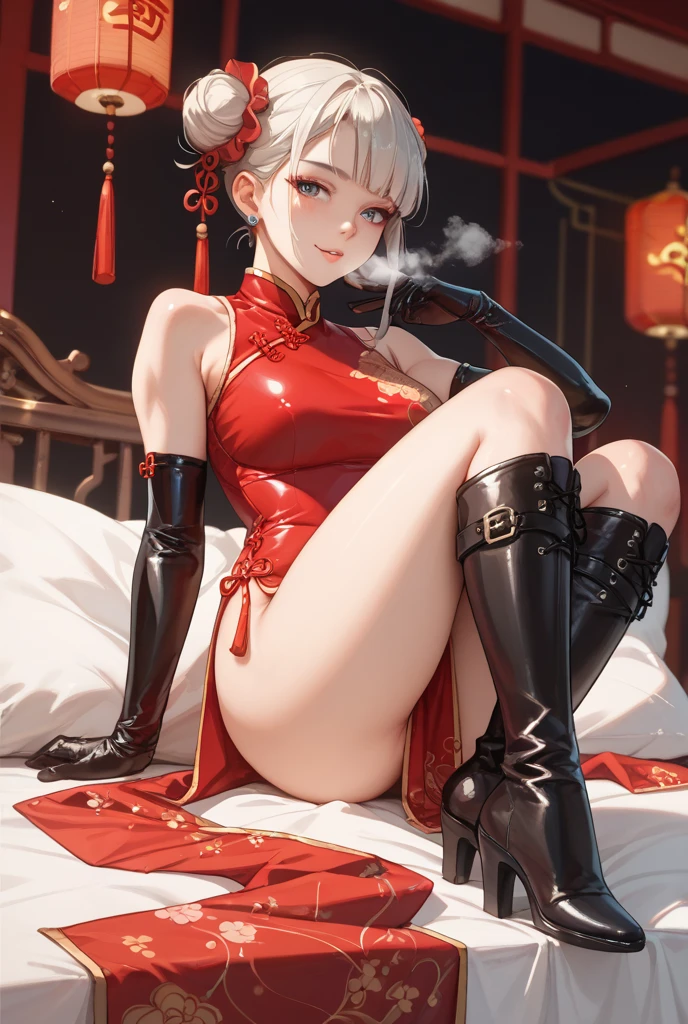Detailed details,bodystocking,Kizi ,on cheongsam,Clothes open,The bra is exposed,Panties exposed,Leg to knee,with thin legs,Girl in the bathtub,Get wet,Golden hair,white legwear,Tattooed with,Blushing,the night,rosette,rays of moonlight,There are petals around,8K,Lewd expression,Nipples can be seen ,Exposed genitals