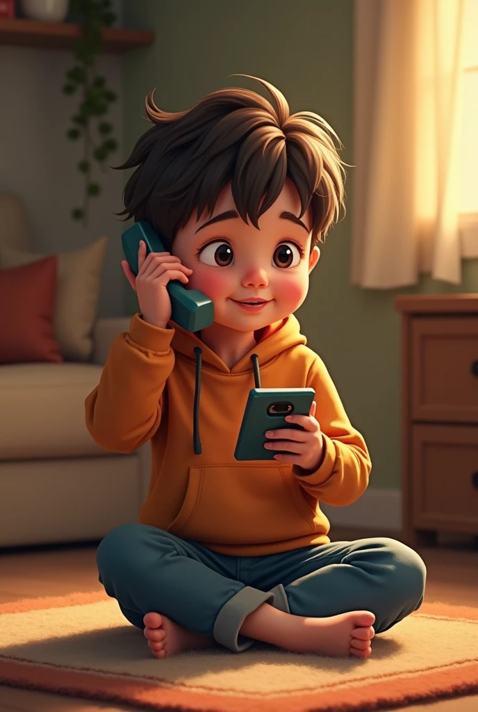 Boy playing game on Phone