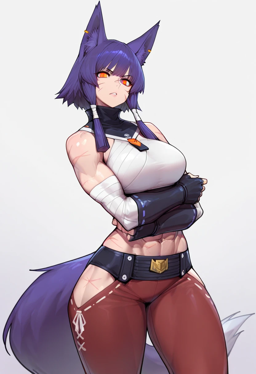 Adult woman, short white hair, cat ears, violet eyes, White superhero uniform, Sleeveless, open belly, t shirt, breeches, claws, anger, Masterpiece, hiquality