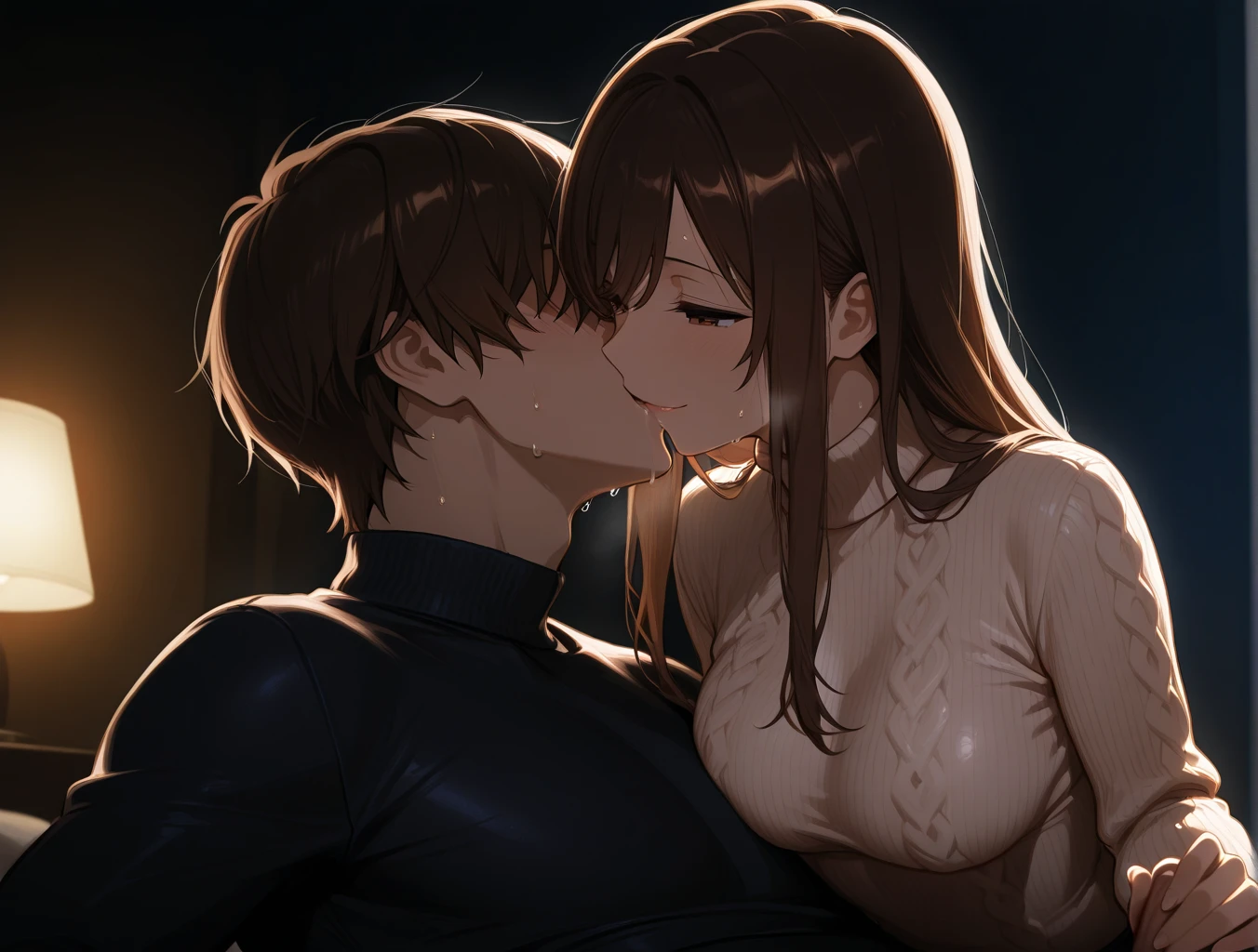 A mother seducing her little son, European 40 year old milfs with his little son with blonde and brown hair, Best Quality:1.4), (ultra high resolution:1.2), (8k, raw photo:1.2), Laurenalexis, (1 mom, 1 son), The mom is showing her curves, leaning seductively, with his little son, light eyes, a mother and her little son, ((french kiss:1.6)).NSFW,(sex:1.5)