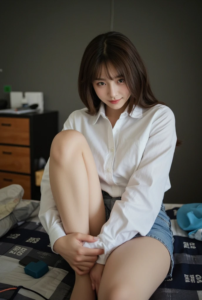 独奏 女の子1人 (8k UHD Raw photography、top-quality、masterpiece:1.45) (Raw photo:1.2), (Photorealsitic) Realistically School Uniform Full Body Smiling Woman Brown Hair Perfect Body Dynamic Pose Camel Toe Half Sitting with Knees Bent and Legs Spread Show White Panties、Functional to show panties by pulling up the skirt、Show white panties、Flip the skirt、Skirt flipping、Roll up the scar by hand、Show underwear Crowded downtown
