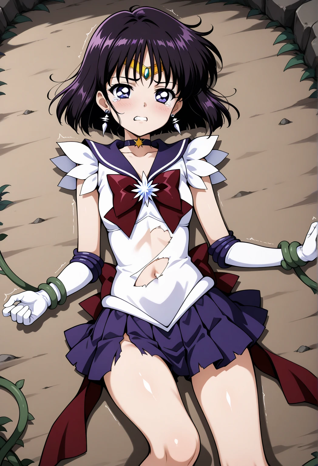 (masterpiece), (best quality), (ultra-detailed), intricate detail, detailed beautiful face and eyes,1girl, solo, purple eyes, purple hair, long dark blue hair, white earrings, red hairband, star hair ornament,fingerless gloves, gloves,pantyhose, jewelry, pleated_skirt,red skirt, short sleeves, Blunt Bangs,shizuka,hot,sea background