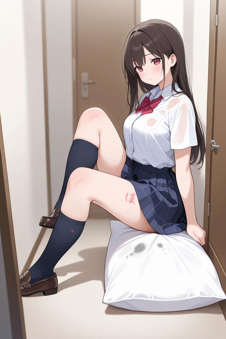 Madoka Kaname、Red ribbon、((uniform))、(Vaginal sex:1.5)、(Beautiful Landscape)、evening、Droopy eyes、Exposed nipples、 Navy blue see-through school swimsuit, school classroom, black gal(Dark Skin:1.2)、(correction:1.1)、(short、small、small:1.2)、Cowgirl、Crouch、Leg spread、Anime artwork score_9, score_8_up, score_7_up, score_6_up, score_5_up, score_4_up, source_アニメ, BREAK, Thick outline, Thick outline, 明日香_Xl, Brown eyes, Brown Hair, ponytail, White ribbon, Red scarf, Large Breasts, BREAK, 明日香_school_clothes, skirt, White shirt, プリーツskirt, tie, Short sleeve, BREAK, squat, From the back, Striped panties, Butt,