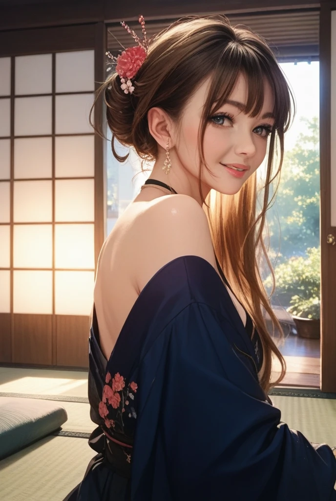(masterpiece、highest quality:1)、(photorealistic:1.2)、Light、Depth of the bounds written、(facial details、face focus:1)、game CG、Super detailed、8K、intricate details、hiqcg、1 girl、solo、anime、view audience、laugh, Laughter、