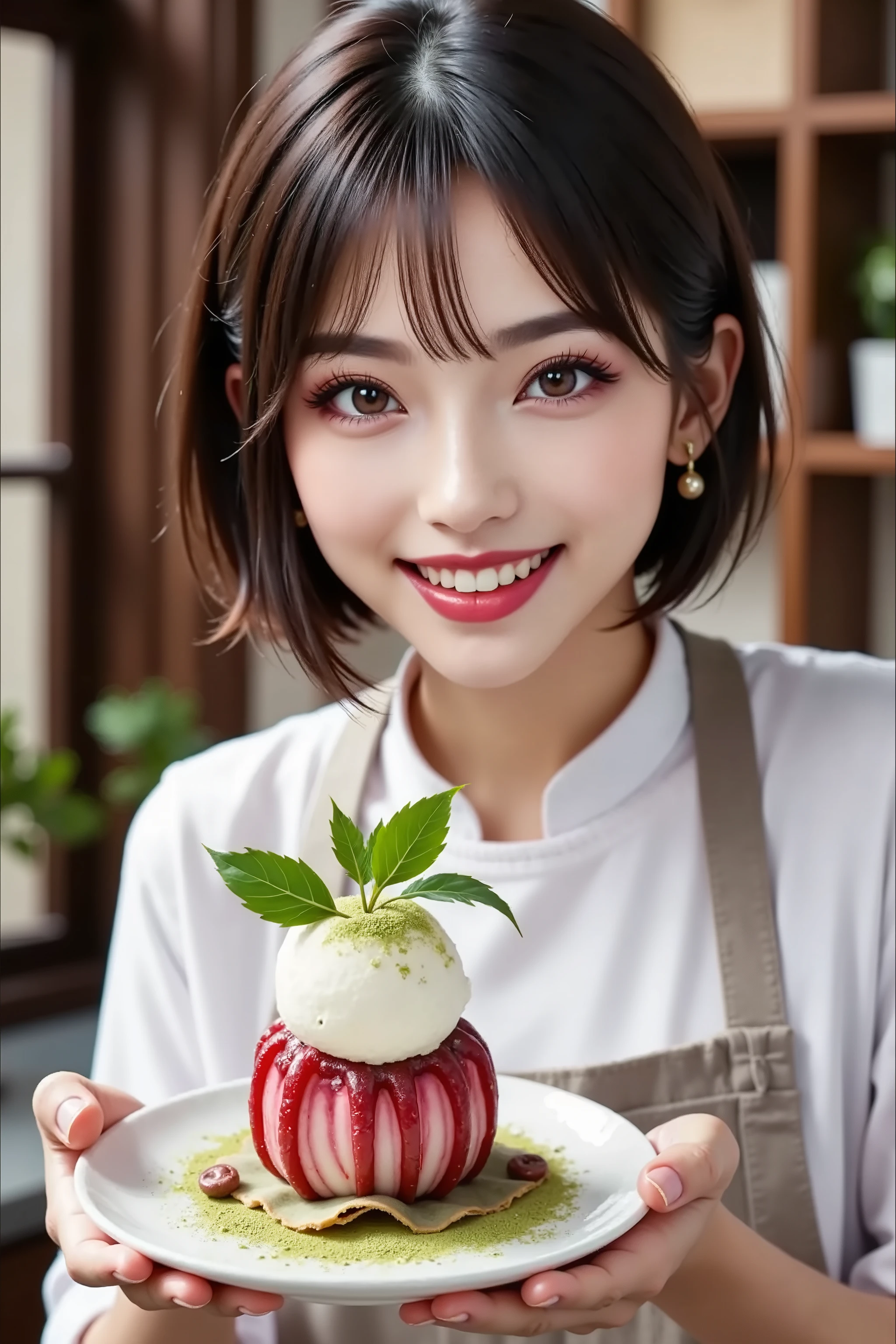 ((Add red bean paste and vanilla ice cream to sliced radish and sprinkle matcha powder on top)), (皿をテーブルに置いてSmile Yan), Home Kitchen , 🧑🍳 ,Smile Yan