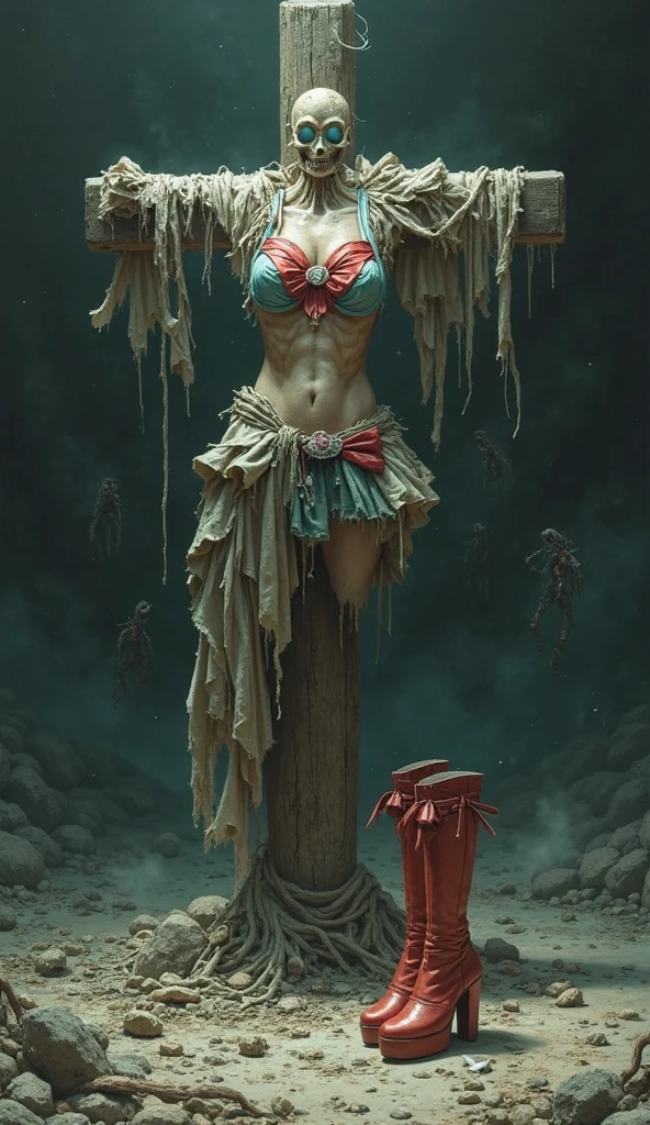 highres, shadows, absurdres, best_quality, ultra_detailed, 8k, extremely_clear, photograph, beautiful, sharp focus, hdr,
torture scene, an angel (((Chained to the cross))) on square, a crowd of Inquisitors, barely clothed, long white curly hair, dramatic, bdsm, chain, pain,
