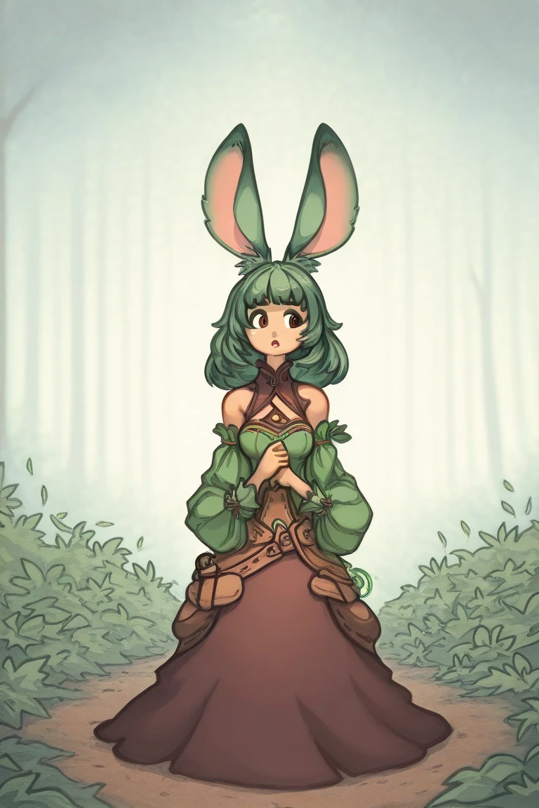 (anthro furry:1.2), VieraCzar, (viera, dark skin, brown eyes, random hair length, dress, slit dress), (forest), (masterpiece:1.2), hires, ultra-high resolution, 8K, high quality, (sharp focus:1.2), clean, crisp, cinematic, <lora:VieraFFTA-14:1>