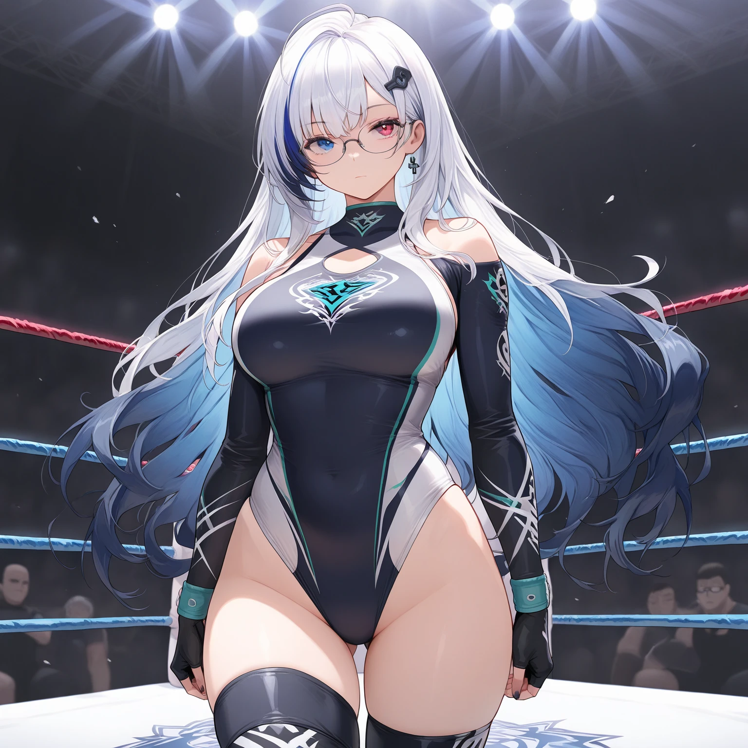 1 girl,cabelos preto e longos,gymnastic suit,Extremely huge,In the stadium,sweat profusely,I can see my lower breasts