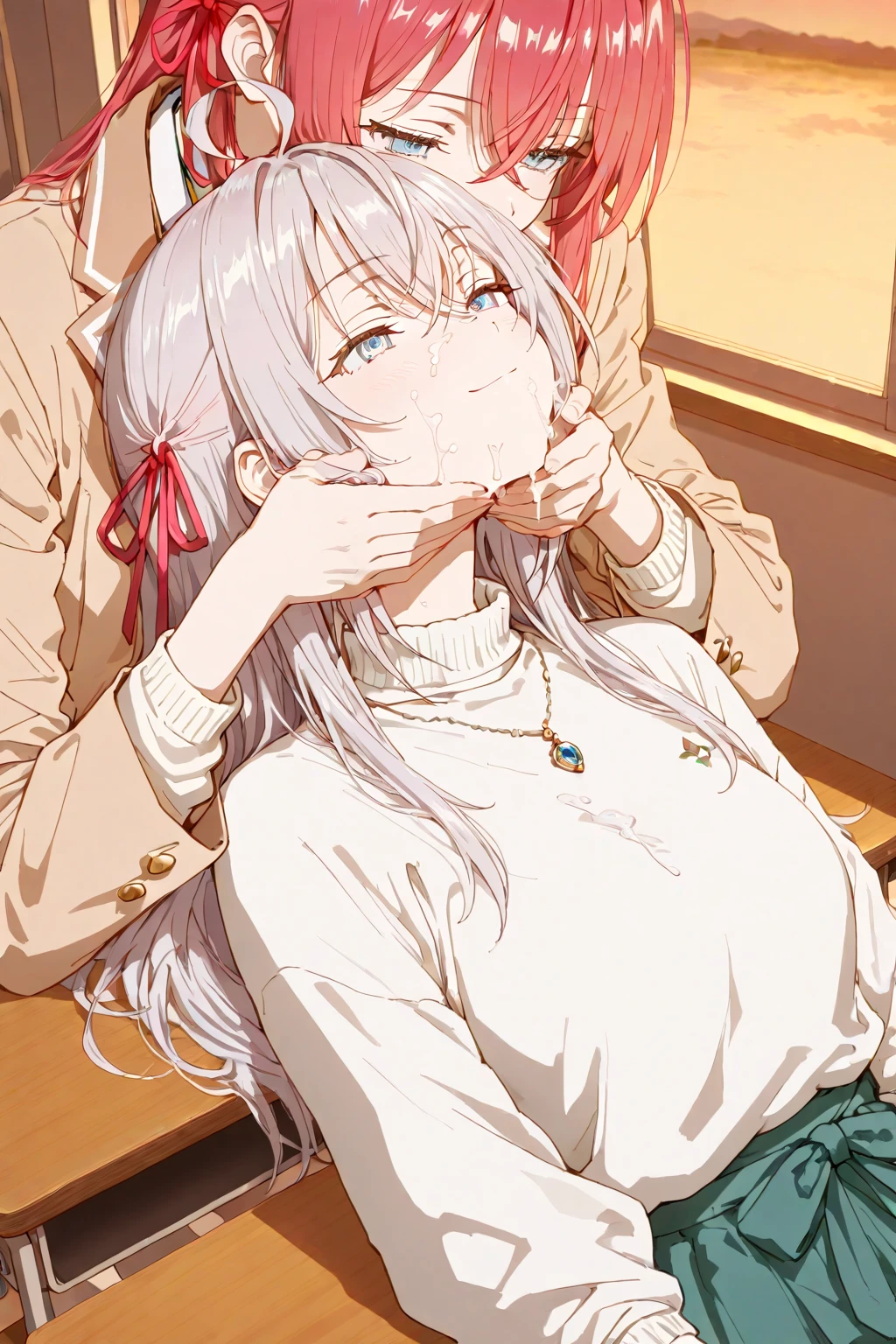 score_9, score_8_up, score_7_up, source_アニメ, medium breasts, dress, 1 boy, 1 girl, naked, Penis Grab, hand job, Older Sister Spider Demon "The Devil (He has)" (Spider Demon（sister）)