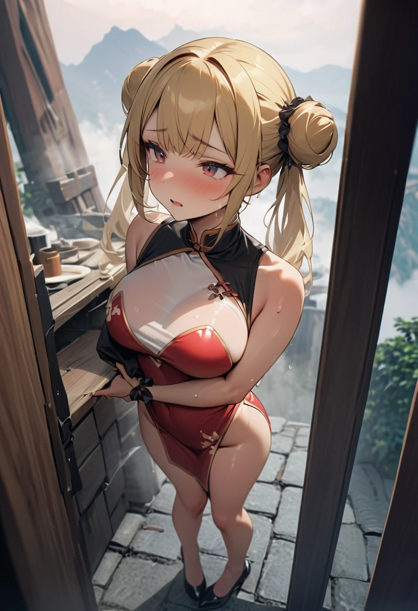 ((Tsunade)),((masturbation)),(,stand on tatami),((mature female)),Thick body,((Solo)),(((completely naked))),(((very Transparent cheongsam))), ((Blush)),in ryokan,A MILF,trending on artstationh,intricate face details,(Curvy physique), vibrant, 4K, 12k resolution