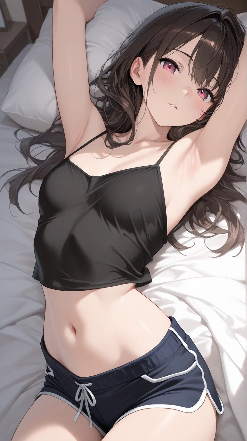 Desenho de Preto e Branco, para colorir, uma linda menina pequena, loli, deitada na cama, 12 anos, menina sexy, perna aberta, perna levantada, ombros nus, seios nus, hand on chest, corpo inteiro, corpo perfeito, medium-breasted, pernas finas, cintura fina, quadris largos, bunda grande, pijama meio solto, pijama curtinho.