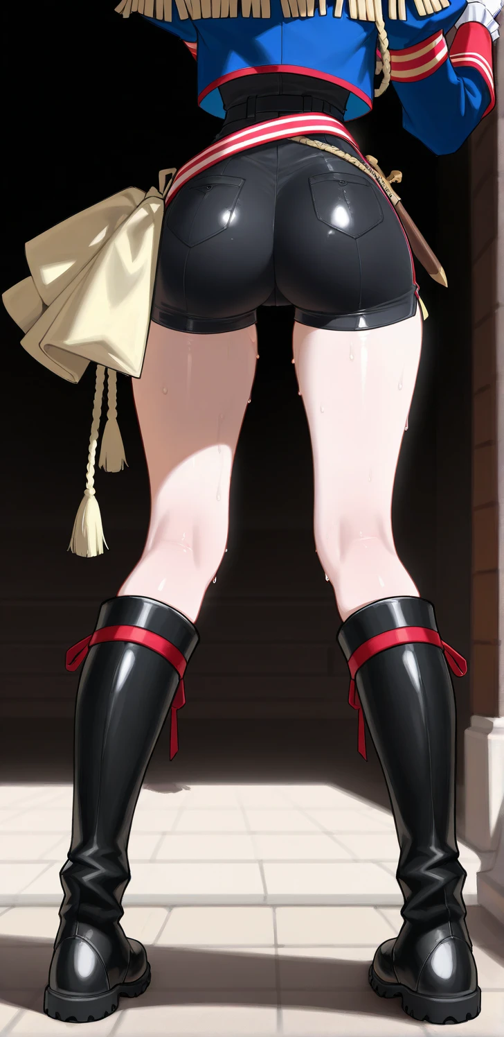 masterpiece, best quality, petra_academy, braided ponytail, facial mark, ascot, white shirt, black high-waist skirt, black boots, ((Tight leotard)), ((sexy pose)), ((Wrestling ring)), smile