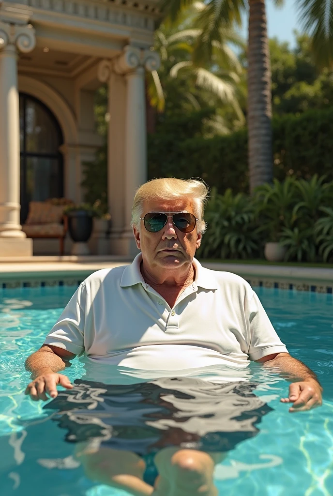create an image of joe biden in a plastic kiddie pool on the white house lawn. make joe biden very hairy on his chest and on his legs. grey white hair 