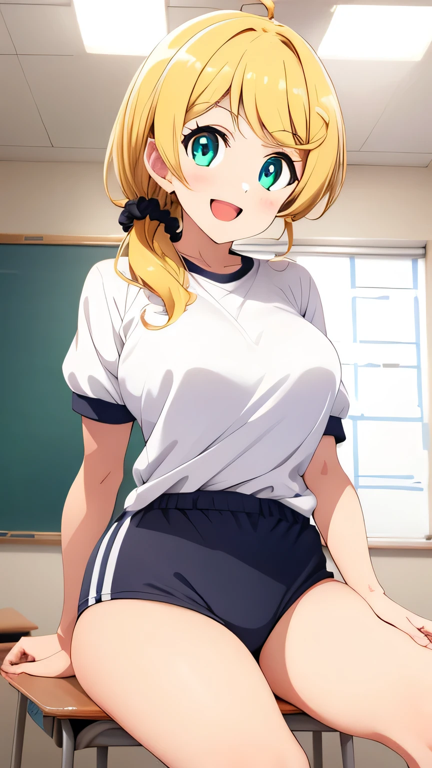 Highest quality,masterpiece,One person,Blonde,Twin tails,schoolroom,Large Breasts,smile,school gym uniform,burma