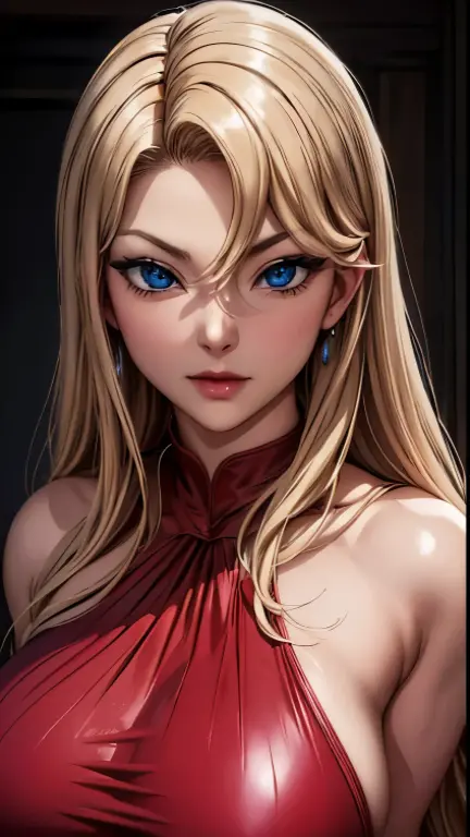 (Best Quality,in a 4k,8K,hight resolution,masutepiece:1.2),Ultra-detailed,(Realistic,Photorealsiticです,Photorealsitic:1.37),beautiful detailed blue eyes,More blonde、Shiny blonde hair、detailed red veil、Red tight dress,Portrait,Professional,Vivid colors,simple background,Studio Lighting、fully body photo、