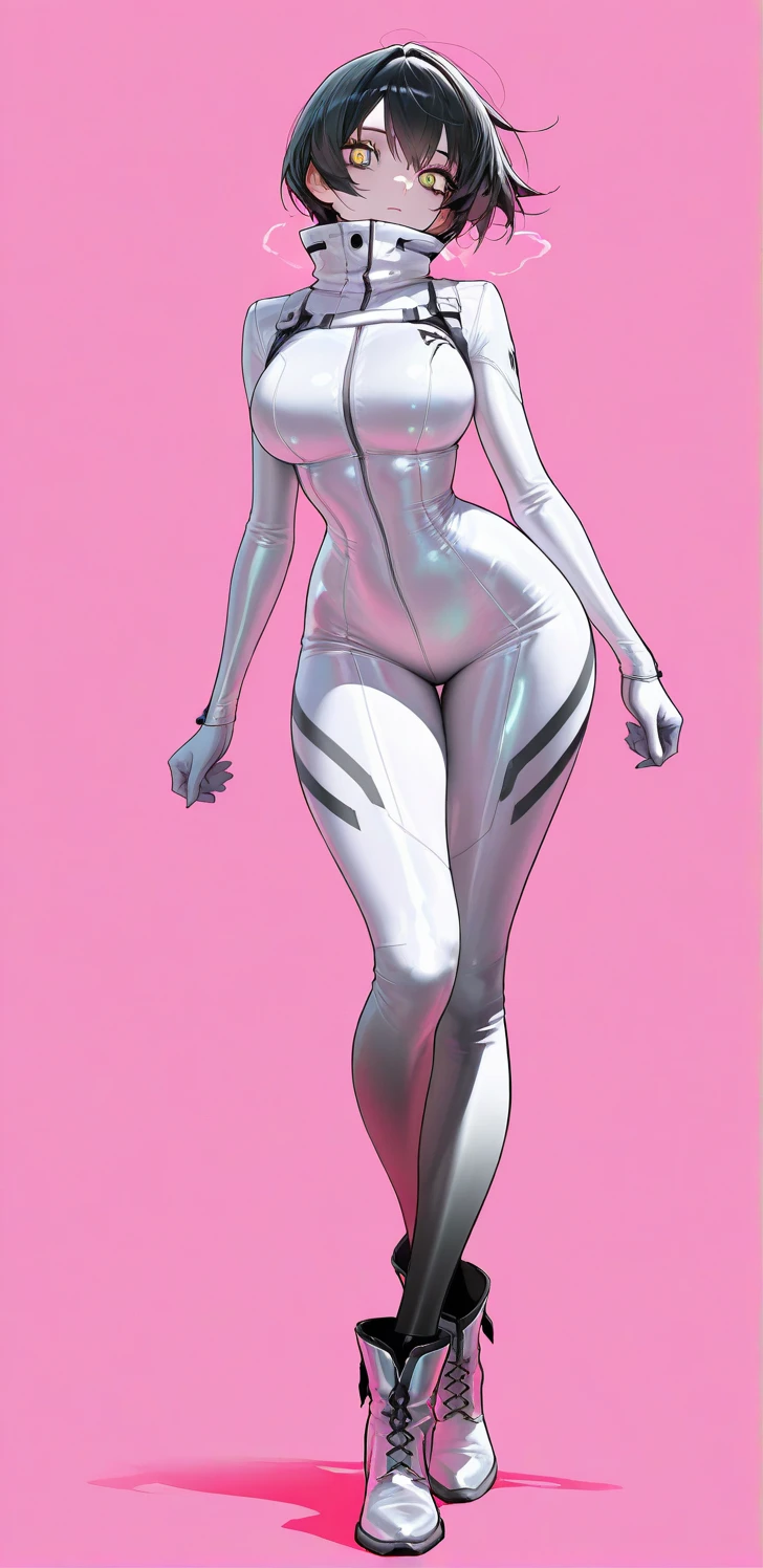 (score_9:1.1) human zipp, looking at viewer, cowboy shot, Human female, full body, standing, arms crossed, medium breasts, latex white bodysuit, future city, black shades, highly detailed