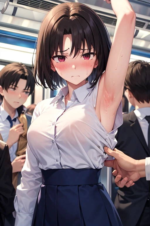 Four 13-year-old female soldiers、crowd、Torn military uniform、Both hands were restrained、Frightened expression、Main Street、Being stripped of her clothes