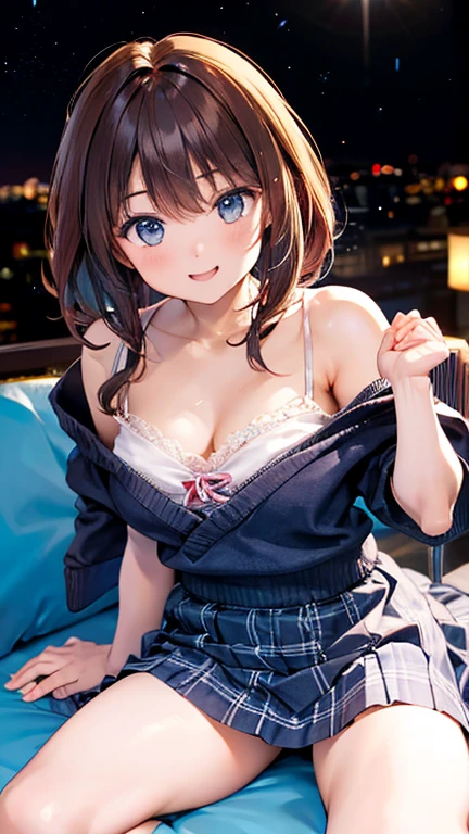(masterpiece, Highest quality, Highest quality, Official Art, beautifully、aesthetic: 1.2), Dating with viewers, cinema, Dark Space, Sitting, Watch a romantic movie, 1 Girl, short hair, Yellow Eyes,Long sleeve, bangs, smile, Upper Body, open chest shirt, Cleavage, Attention to detail, Supreme detail, playful pattern, Vivid texture, Unique visual effects, From the side,