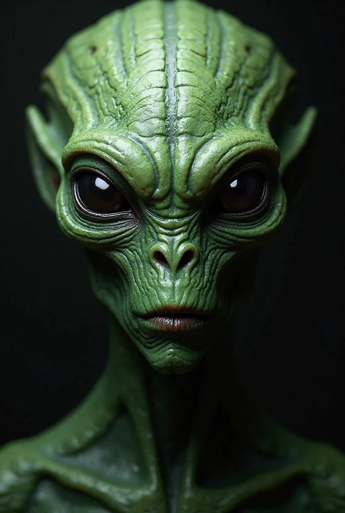 Alien man with completely dark eyes, t, an alien bosque from the bottom