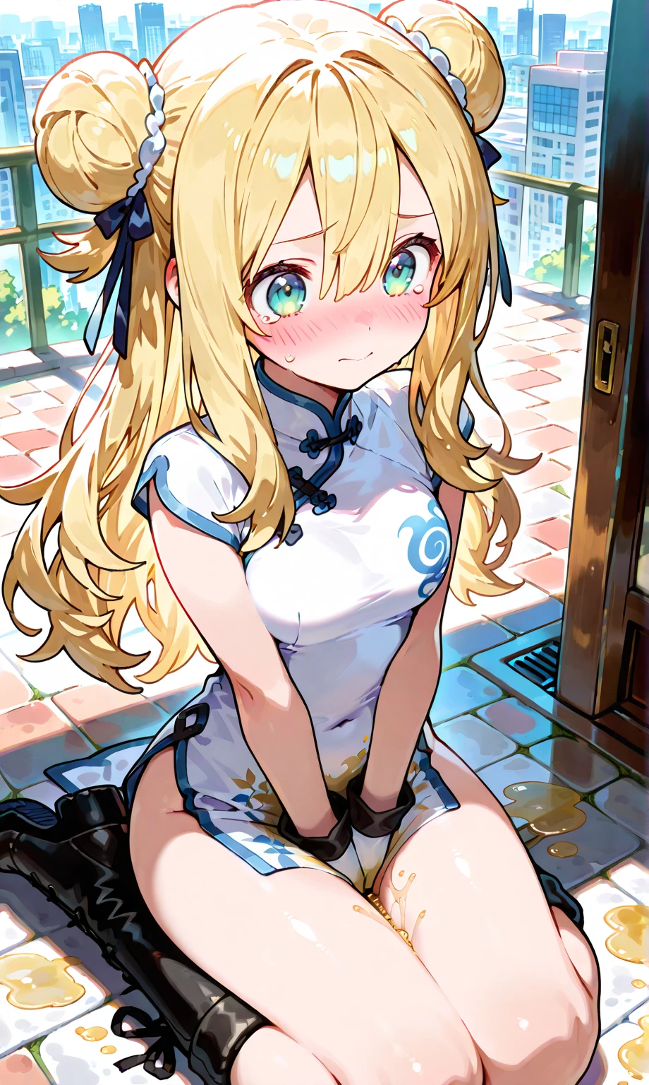Blonde、Blue Eyes、(NSFW)　Long Hair　Swiss landscape　(((Toddler girl))) (((5 years old)))　((See-through clothing))