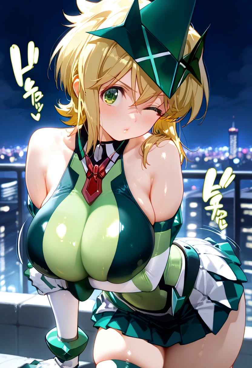 ((greatest masterpiece:1.3, ultimate quality:1.3, ultra-detailed:1.2)), (movie lighting), ((perfectly sensual)), super fine illustration, an extremely delicate and beautiful, 4K, 8K, 16K, UHD, 1girl, solo, Mordred (Fate/Grand Order), vibrant blonde hair, short ponytail, lustrous emerald eyes, large breasts, cleavage, anatomically perfect, beautiful detailed face, confident smile, perfect posture, tank top, spats, javelin thrower, javelin thrower uniform, competition javelin, throwing pose, moment of release, cinematic angle, official art style, daring composition, sexy, flawless AI-assisted, world-class artwork,