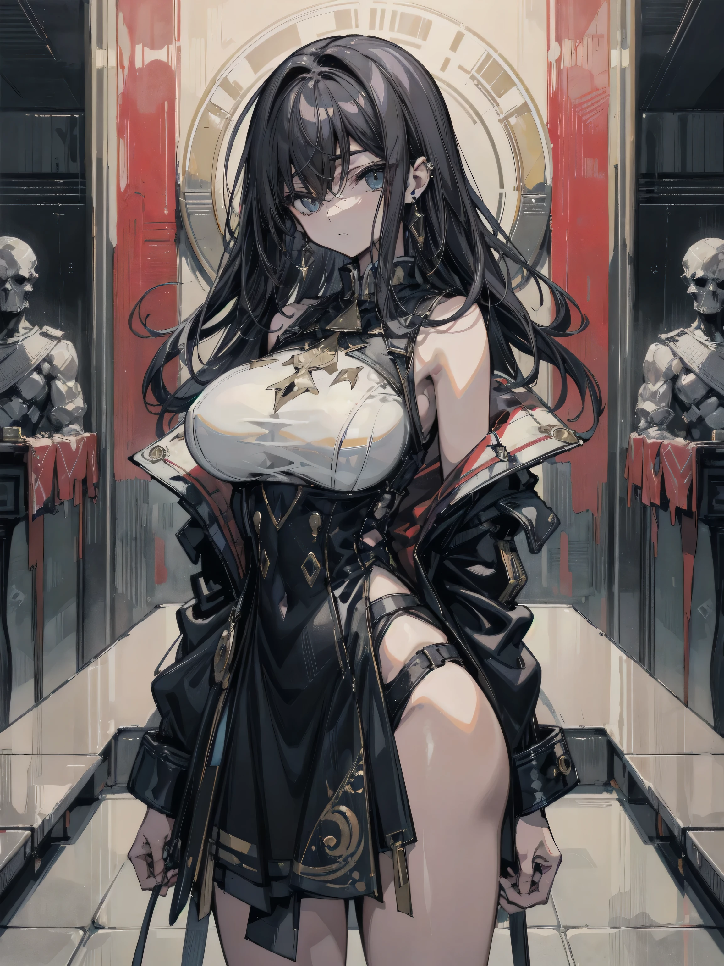 score_8_up, score_7_up, source_anime,Ajof, side locks, golden hairband, hair adornments, ((Red eyes:1.5)), gold earring, Large breasts,((black hair:1.5)),
BREAK (masterpiece:1.2), best quality, high resolution, unity 8k wallpaper, (illustration:0.8), (beautiful detailed eyes:1.6), extremely detailed face, perfect lighting, extremely detailed CG, (perfect hands, perfect anatomy),