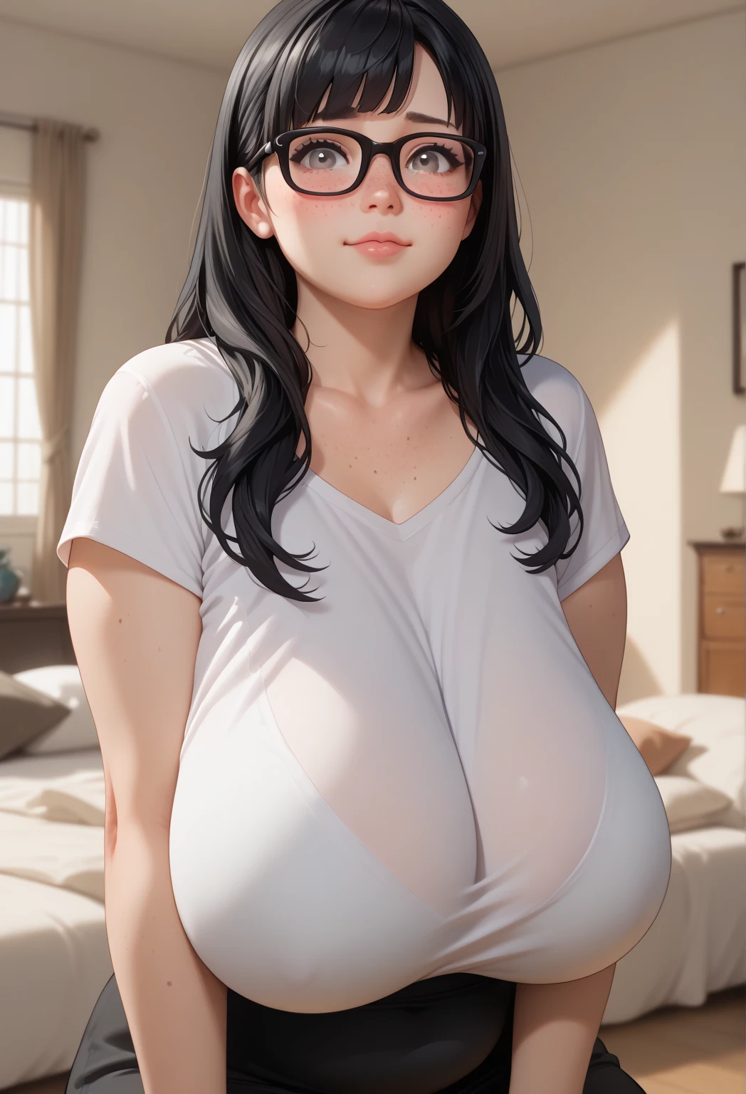 from above,overhead shot,onsen,(lying),(on back),baggy t-shirt,swimsuit,(random Lively pose),(Thin type),(large breasts),(random hairstyle),(Highest image quality, (8K), Ultra-realistic, Best Quality, High quality, High Definition, high quality texture, high detailing, Beautiful detailed, fine detailed, extremely details CG, Detailed texture, realistic representation of face, masterpiece, presence),(wearing glasses:1.5)