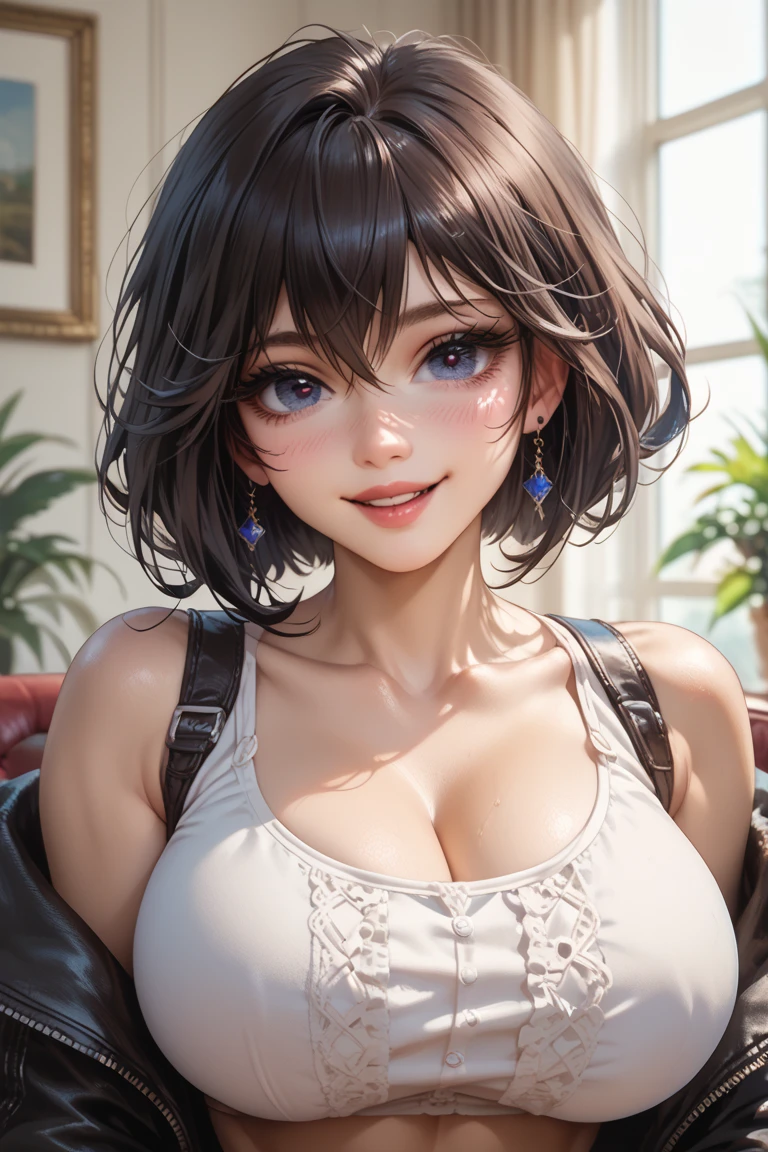 (8k, RAW photo, best quality, masterpiece:1.2), london (azur lane), fantacy_world, 1 girl, (aegyo sal:1), cute, aged down, (Jpop_idol), detailed beautiful skin, huge breasts, animal ears, black hair, cat ears, grey eyes, short hair, sad hand on own face, (photorealistic:1.8), focus_on_face, looking down, arm up, sunny milk, professional lighting, photon mapping, radiosity, physically-based rendering, daytime, outdoors,
