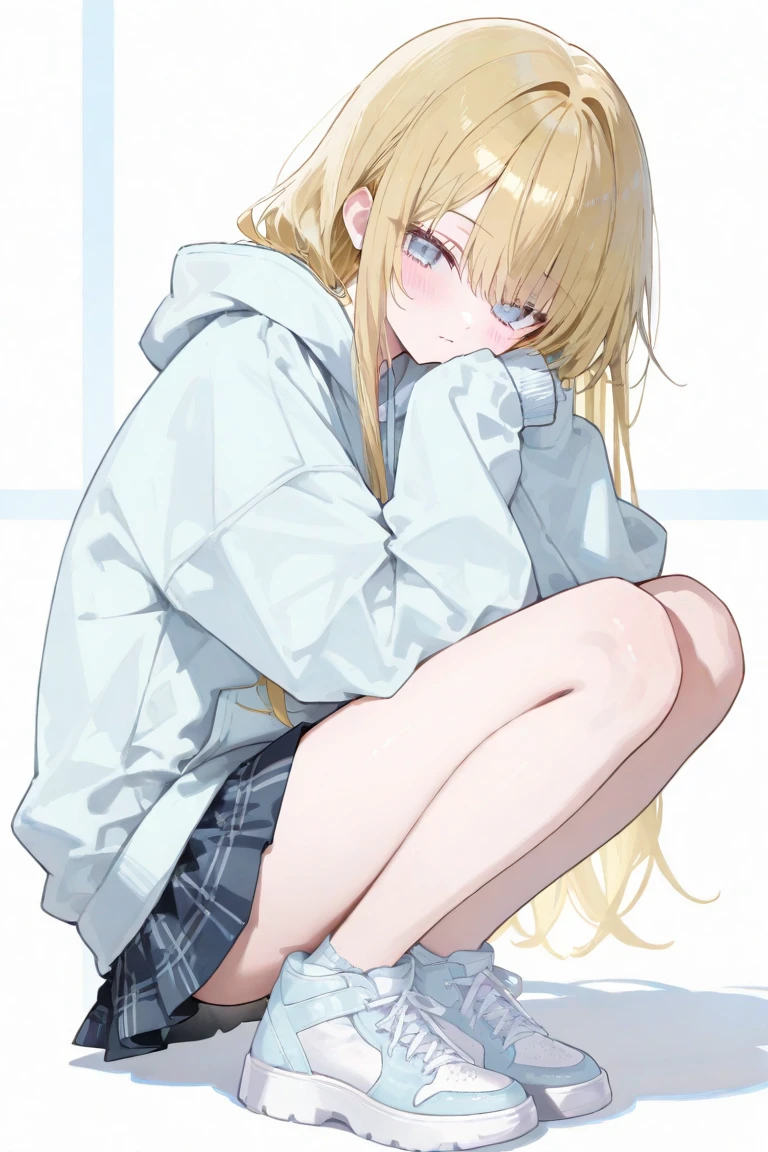 highest quality,1girl,((((10 years old)))),flat chest,orgasm,blush, sweat,long hair,blonde hair,blue eyes,white shirt,dolphin shorts,wet,see through